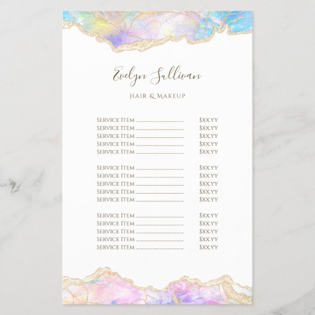 Blue opal design price list flyer (Front)