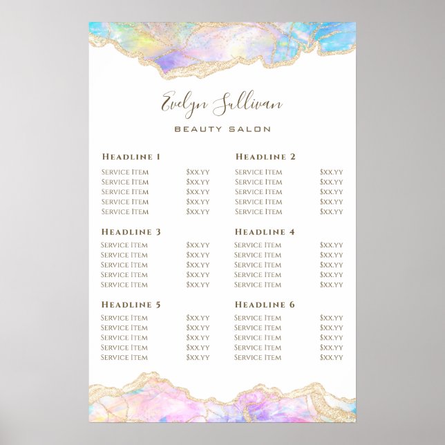 Blue Opal Design Price List Poster (Front)