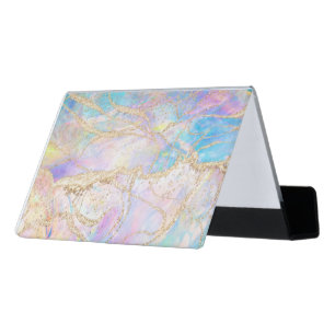 Blue opal desk business card holder