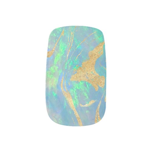 Blue Opal Gold Accents  Modern Manicure Nail Art