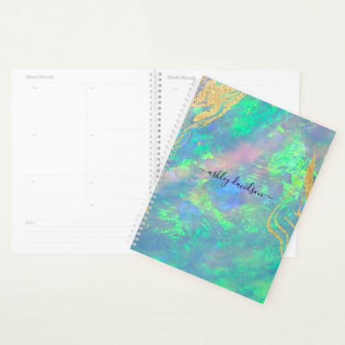 Blue Opal Gold Marble Custom Yearly Planner