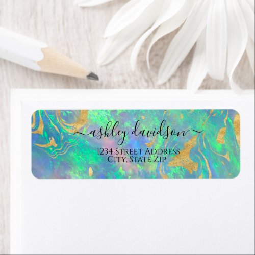 Blue Opal Iridescent Return Address label