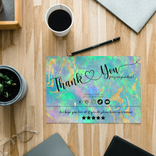 Blue Opal Iridescent Thank You Business Card