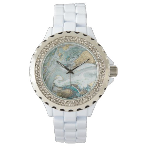 BLUE OPAL MARBLE SPARKLE DIAMONTE 2 BAND WATCH