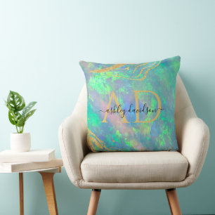 Blue Opal Stone Monogram Pillow