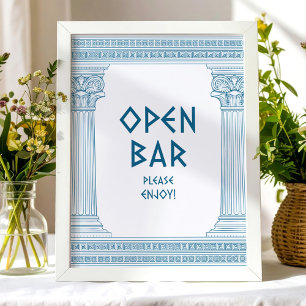 Blue Open Bar party sign with elegant temple