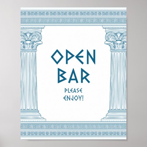 Blue Open Bar party sign with elegant temple