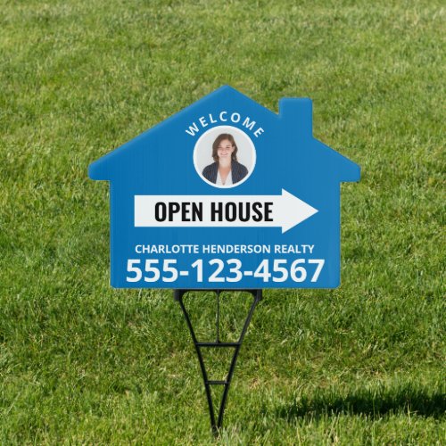 Blue Open House Real Estate Arrow Welcome Sign