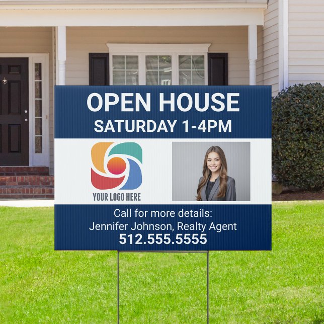 Blue Open House Real Estate Company Logo Yard Sign (Creator Uploaded)
