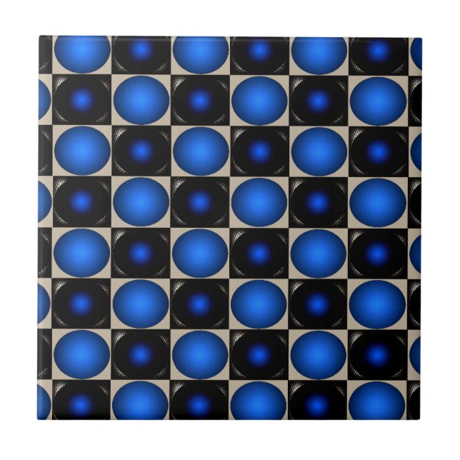 Blue Optical Illusion Chess Board CricketDiane Ceramic Tile (Front)