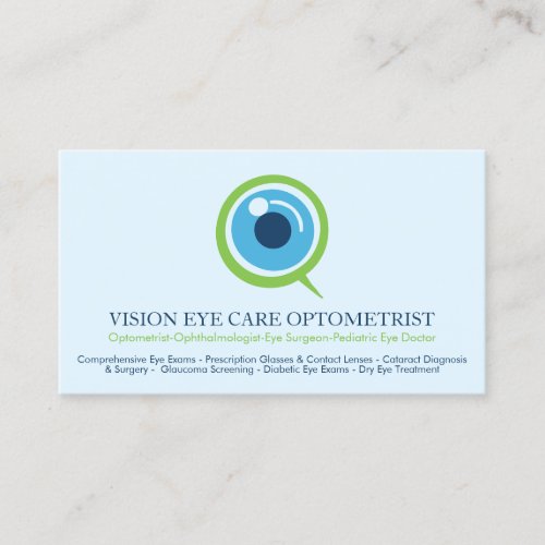 Blue Optometrist Ophthalmologist Eye Specialist Business Card