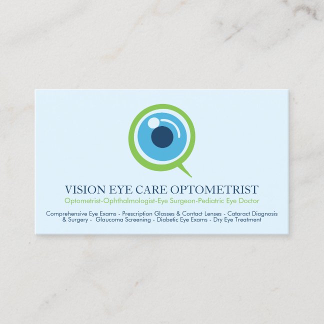 Blue Optometrist Ophthalmologist Eye Specialist Business Card