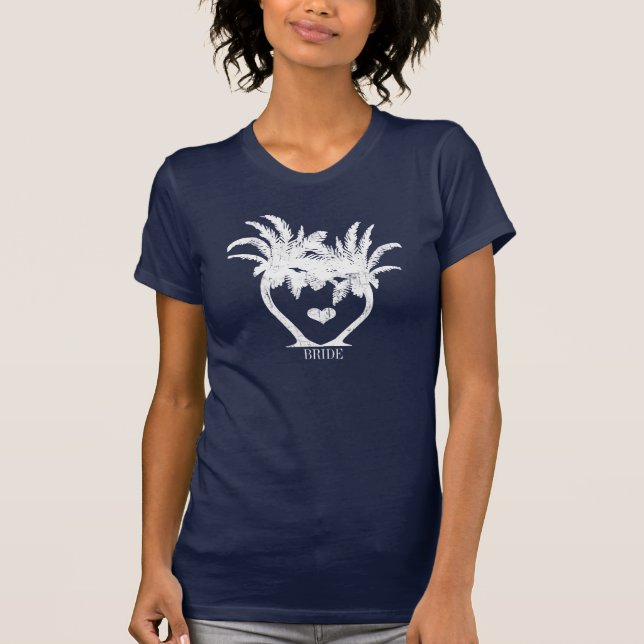 Blue Opulence Navy Palm Tree Beach Wedding T-Shirt (Front)