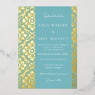 Blue Opulence Sophisticated Italian Tile (Solid) Foil Invitation