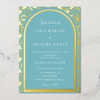 Blue Opulence Wedding (Retro-Dotted) Foil Invitation