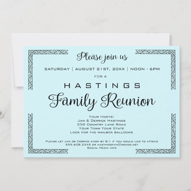 Blue or Any Color Family Reunion Invitation (Front)