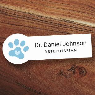 Blue or any color paw print with heart veterinary name tag