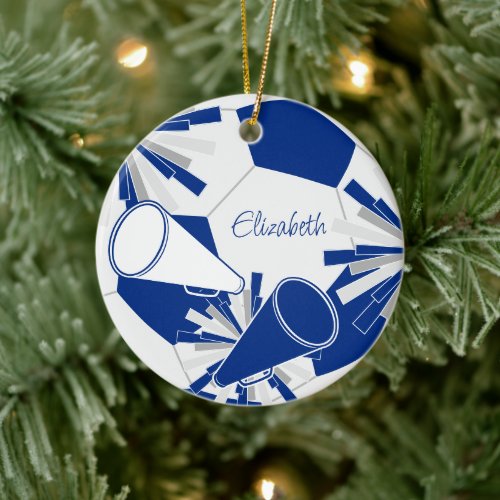 blue or ANY COLORS soccer cheerleading keepsake Ceramic Ornament