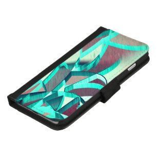 Blue or cyan streaks over red, drizzled image iPhone 8/7 plus wallet case