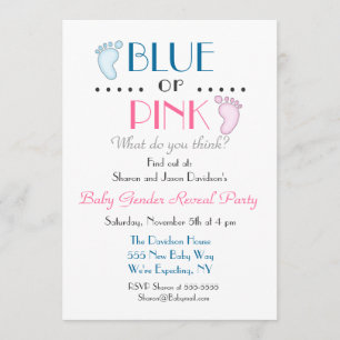Blue or Pink Baby Feet Gender Reveal Invitation