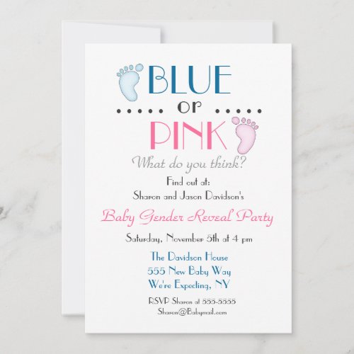 Blue or Pink Baby Feet Gender Reveal Invitation