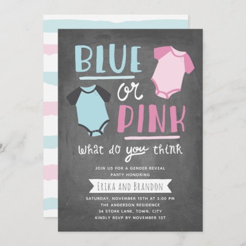 Blue or Pink Baby Gender Reveal Party Chalkboard Invitation