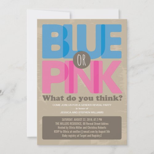 Blue or Pink Baby Gender Reveal Party Invitation