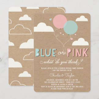 Blue or Pink Baby Gender Reveal Party Invite