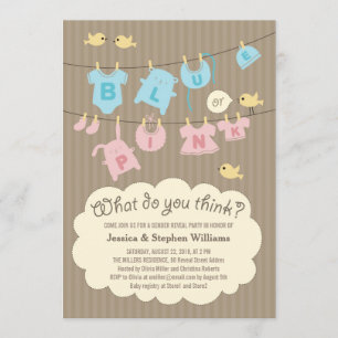 Blue or Pink Baby Gender Reveal Party Invite