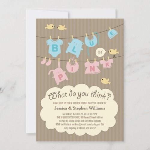 Blue or Pink Baby Gender Reveal Party Invite