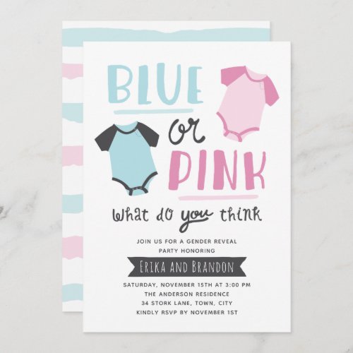 Blue or Pink Baby Gender Reveal Party Shower Invitation