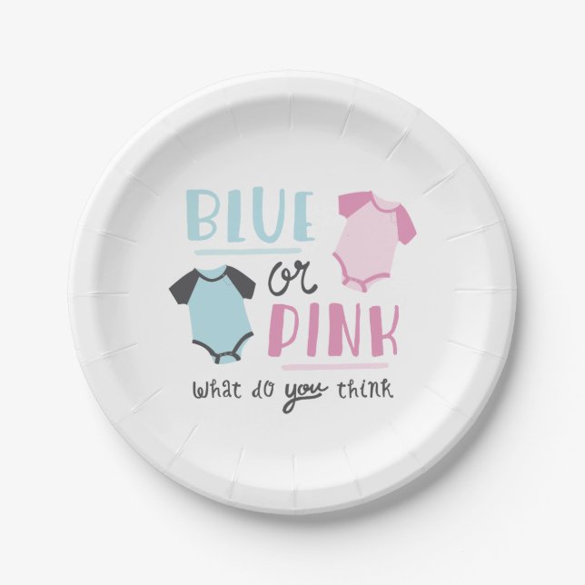 Blue or Pink Baby Gender Reveal Party Shower Paper Plates (Front)