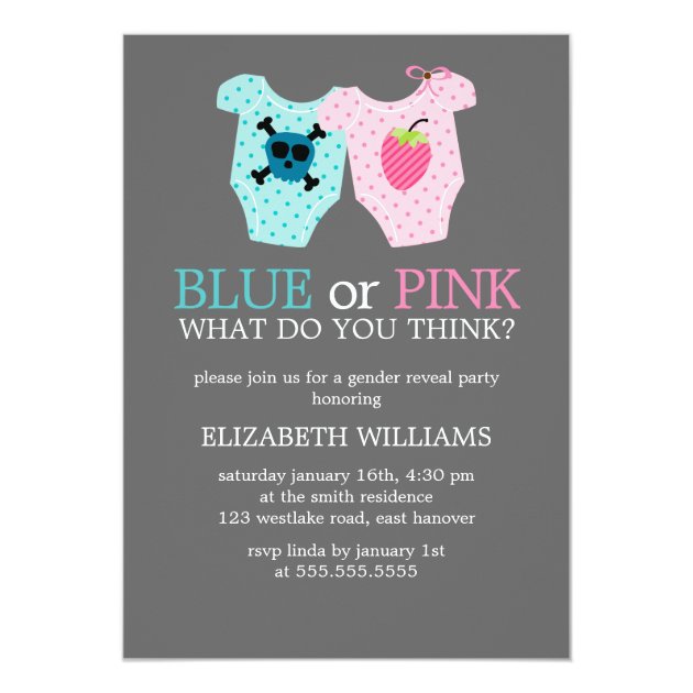 Blue Or Pink? Baby Outfits Gender Reveal Party Invitation
