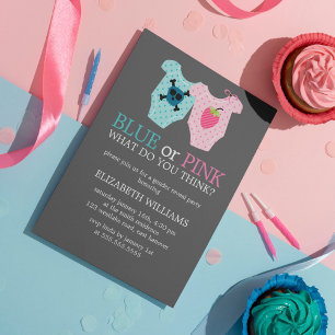 Blue or Pink? Baby Outfits Gender Reveal Party Invitation