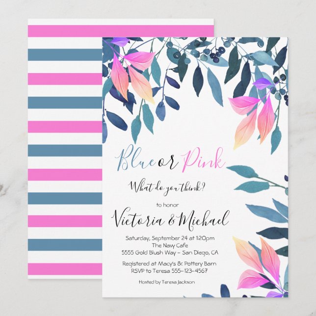 Blue or Pink Baby Reveal Shower invitation (Front/Back)