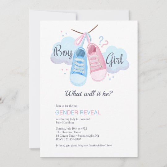 Blue or Pink Baby Shoes Gender Reveal Invitation | Zazzle.com