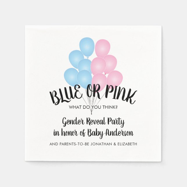 Blue or Pink Balloons Gender Reveal Party Napkins (Front)