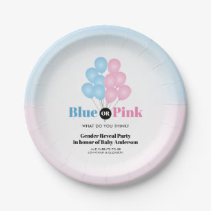 Blue or Pink Balloons Gender Reveal Party Paper Plates