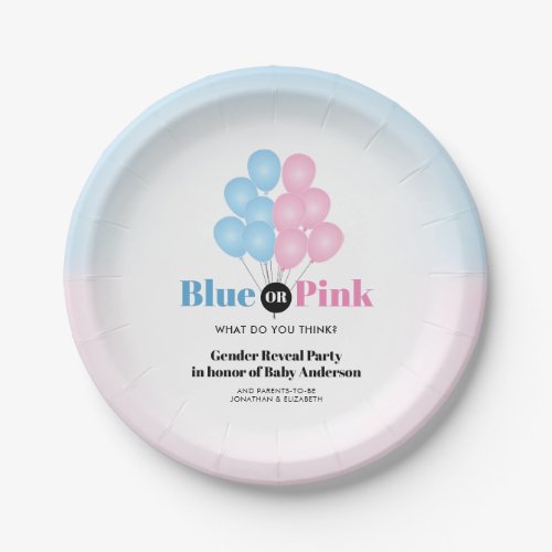 Blue or Pink Balloons Gender Reveal Party Paper Plates