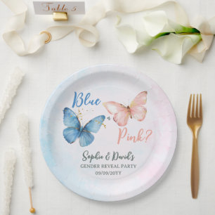 Blue or Pink Butterfly Gender Reveal Party Paper Plates
