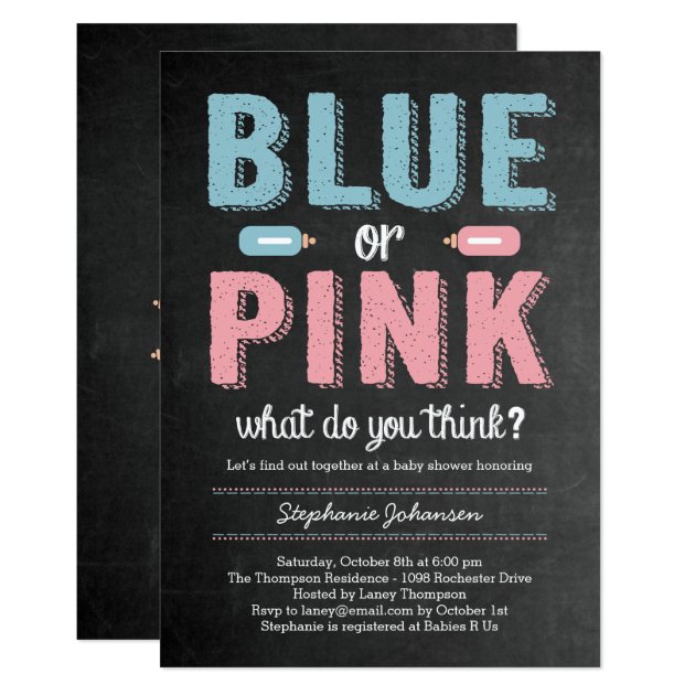Blue Or Pink Gender Reveal Baby Shower Invitation