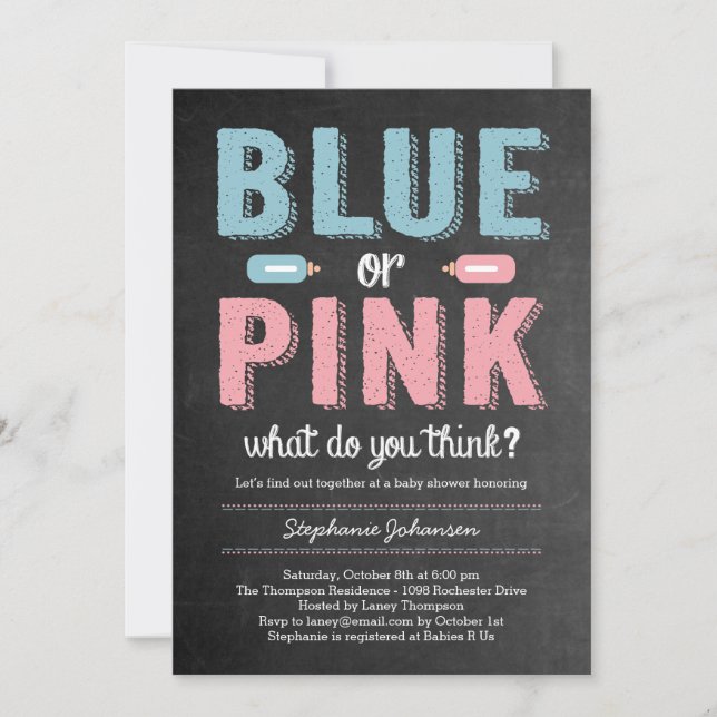Blue or Pink Gender Reveal Baby Shower Invitation (Front)