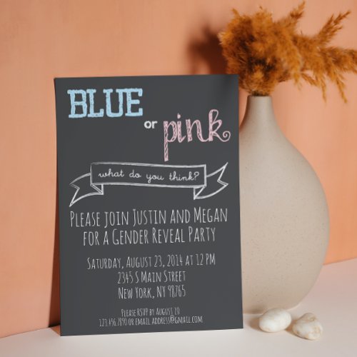 Blue or Pink Gender Reveal Baby Shower Invitation