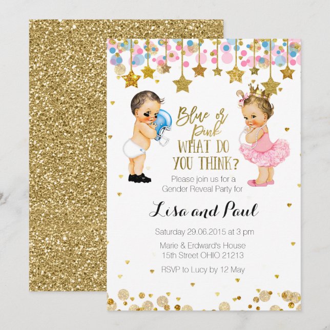 Blue or Pink Gender Reveal invitation (Front/Back)