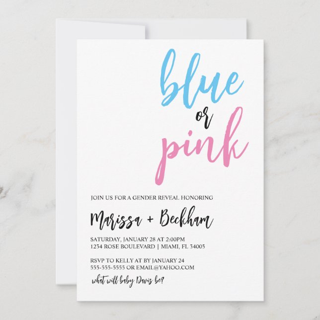 Blue or Pink Gender Reveal Invitation (Front)
