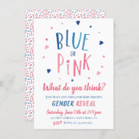 Blue or pink gender reveal invitation