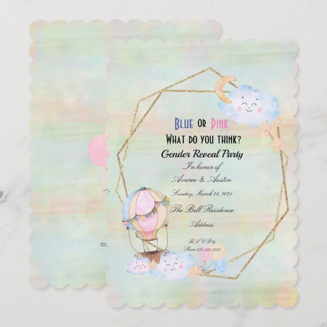 Blue or Pink Gender Reveal Party Invitation (Front/Back)