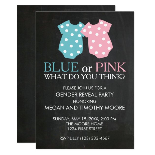 Blue Or Pink Gender Reveal Party Invite Chalkboard