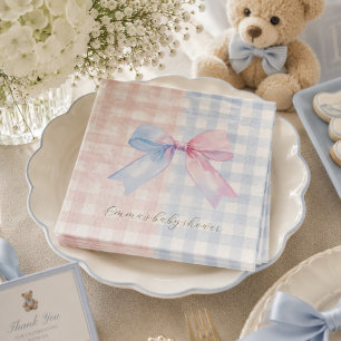 Blue or Pink Gingham Bow Gender Reveal Baby Shower Napkins
