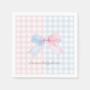 Blue or Pink Gingham Bow Gender Reveal Baby Shower Napkins